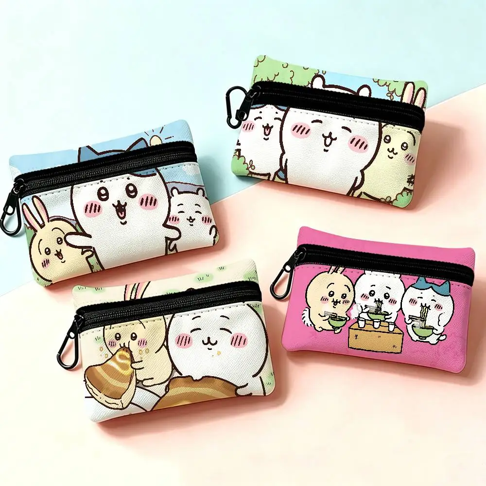 Cartoon C-Chiikawa Cute Multifunctional Oxford Cloth Small Pouch With Hook Mini Coin Wallet Earbud Storage Bag