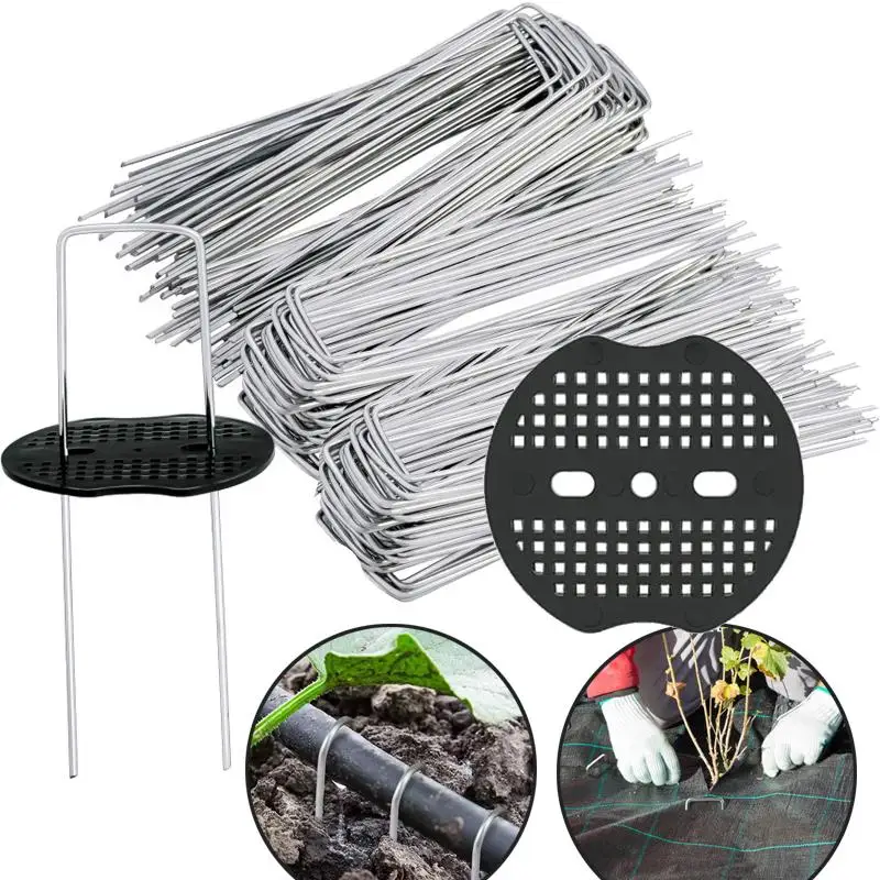 

50-200Pcs 6 Inch 11 Gauge U Shaped Galvanized Steel Garden Stakes Heavy Duty Weed Barrier Sod Fabric Decorations U-Type Nail