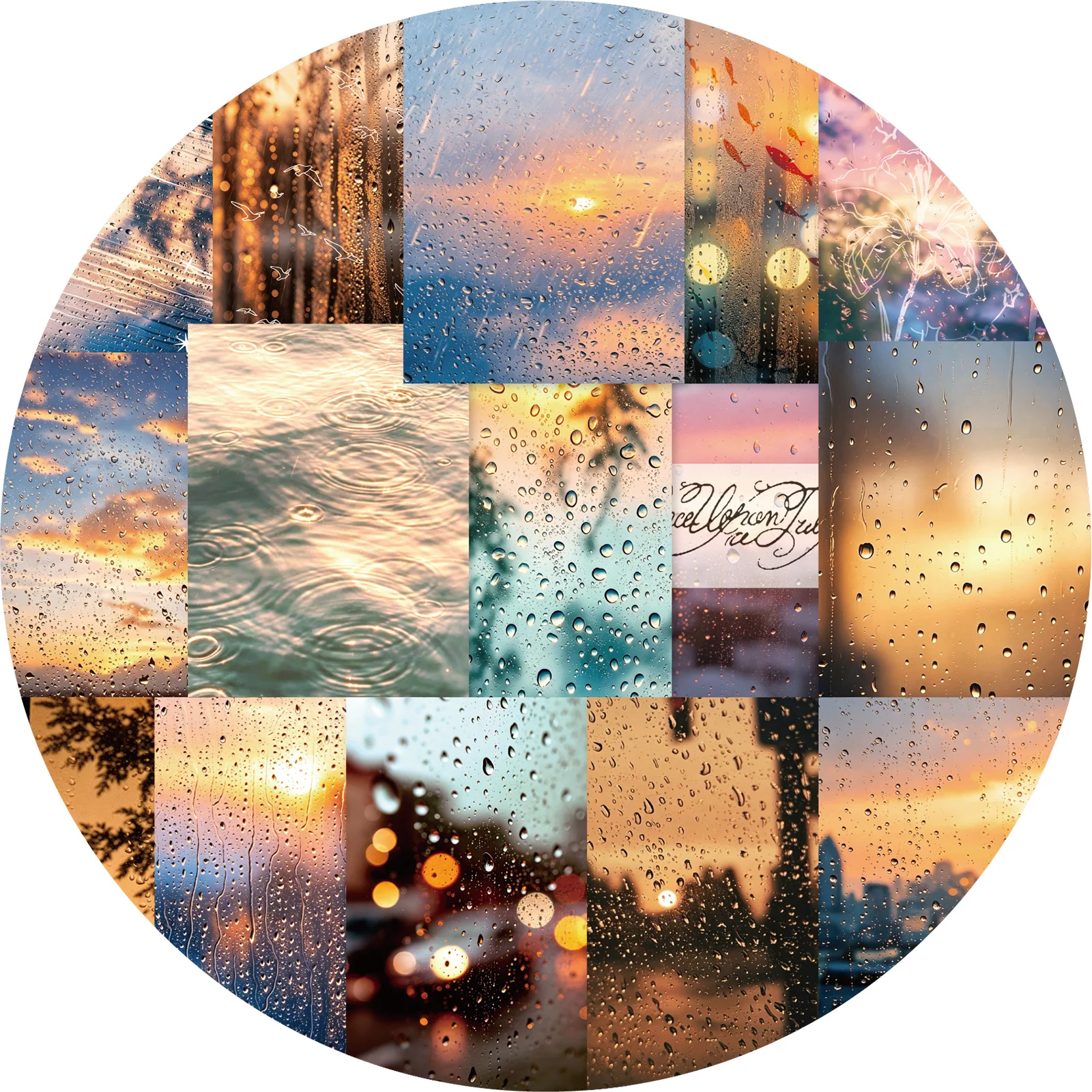 Etori Life 15pcs Gentle Rain Curtain Twilight Scenery Background Stickers, Glass Water Droplets Sunset City Street Scene Realistic Patterns, suitable for photo albums, laptops, guitars, water bottles, sticker books, postcards and envelopes, office decoration items, scrapbooking supplies, room decoration, atmosphere stickers, Korean stationery, children's stickers, gifts for friends