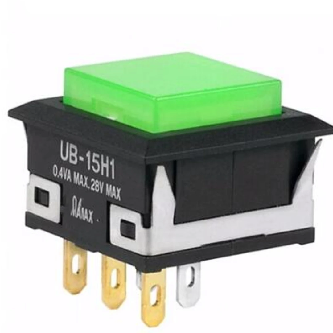 2Pcs/lot UB-15H1 UB-15H1KKS1M Green Illuminated Button Switch Square Embedded Installation