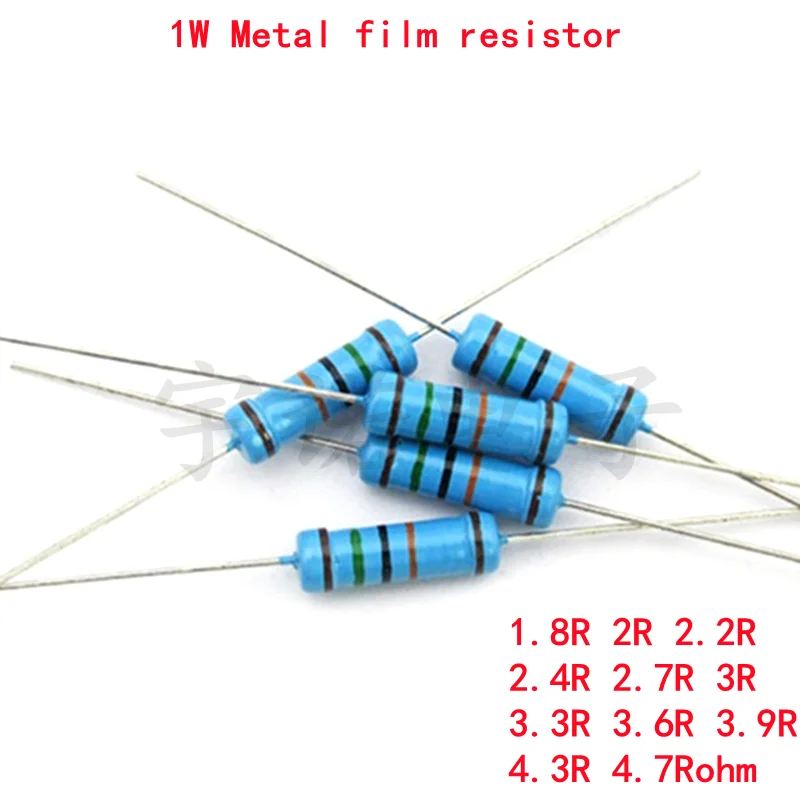 

Металлопленочный резистор 1 Вт, 1% новый, 1.8R 2R 2.2R 2.4R 2.7R 3R 3.3R 3.6R 3.9R 4.3R 4.7R Ом, точный, высокого качества, Ом DIP, 20 шт.