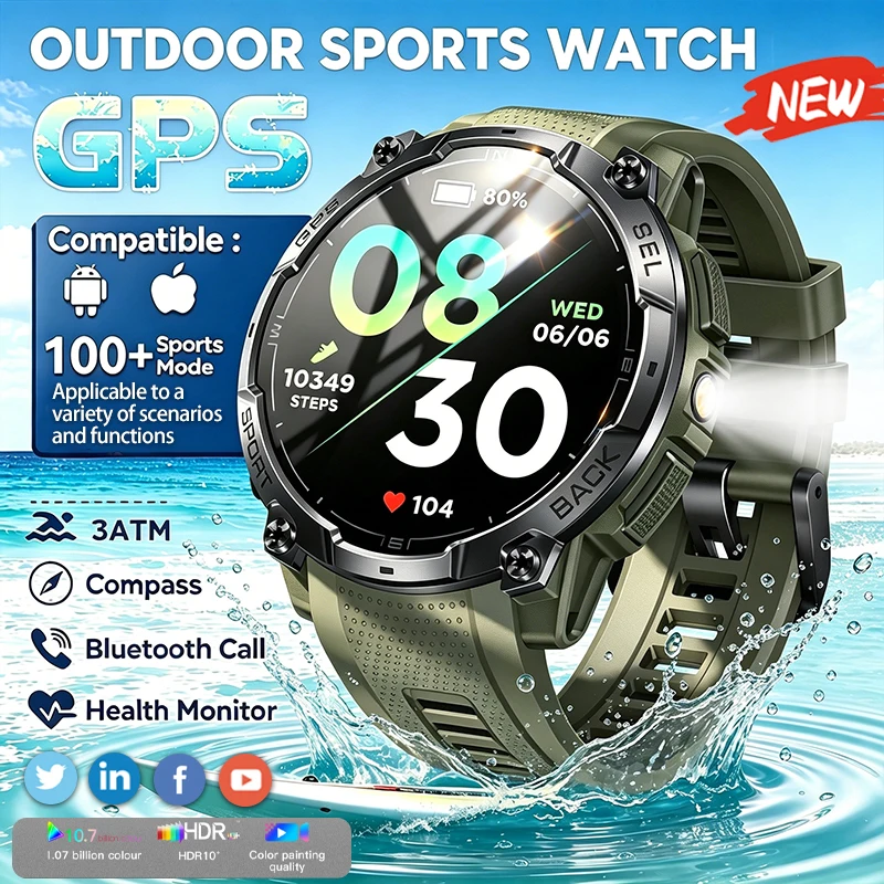 

Smart Sports Watch AMOLED HD Display GPS Beidou Module Sports Mode 3ATM Waterproof Bluetooth Call LED Light Outdoor Smart Watch