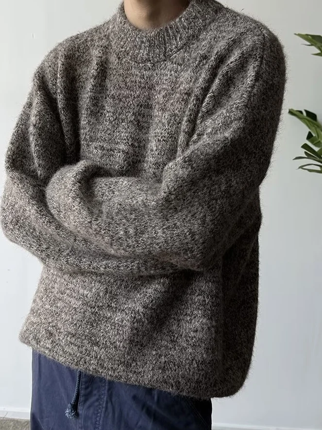 American Retro Loose Fit redondo Ne Knitwear Top ex Casual Sle Fibra de poliéster Long Sve Suéter térmico de color