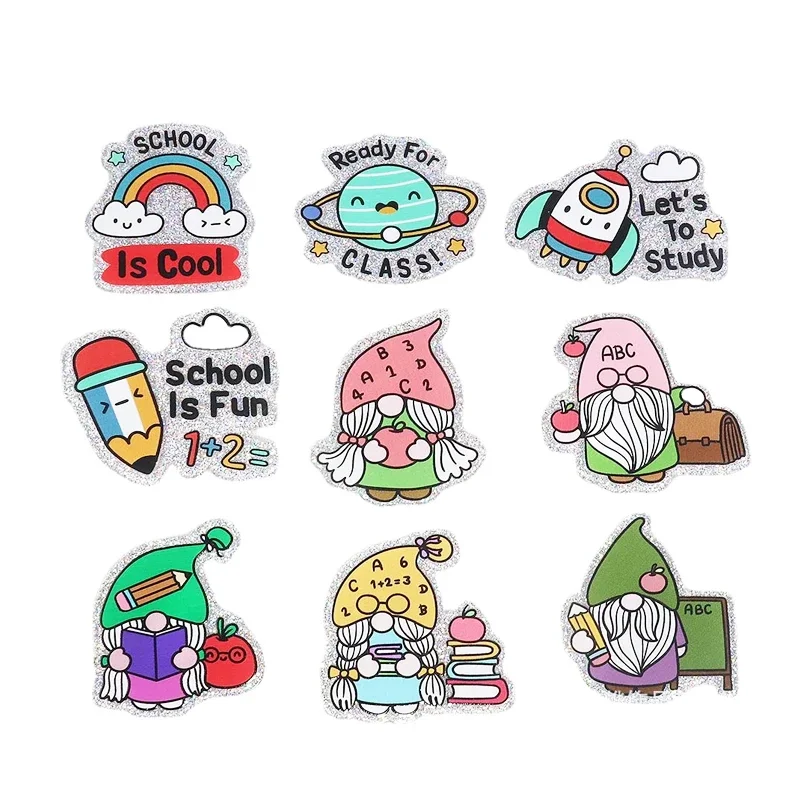 Mixed 6PCS Dwarf Teacher Student Acrylic Charms Glitter Epoxy Pedant Fit DIY ID Card Badge Holder Jewelry Making School Gifts