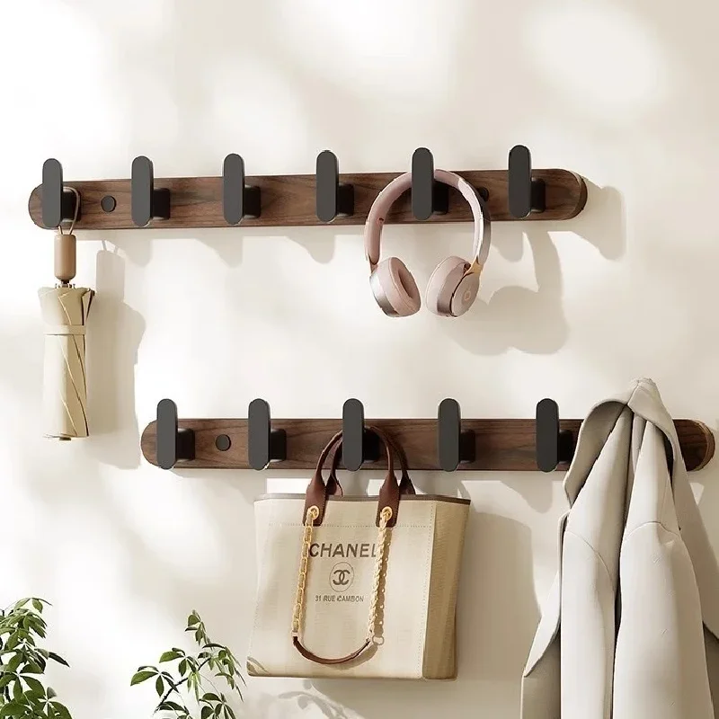 Holz-Wandhakenleiste ohne Bohren, Massiver Walnuss-Kleiderhaken für den Eingangsbereich, Dekorativer Schlüssel- und Schalhalter, Handtaschen-Aufbewahrungshaken