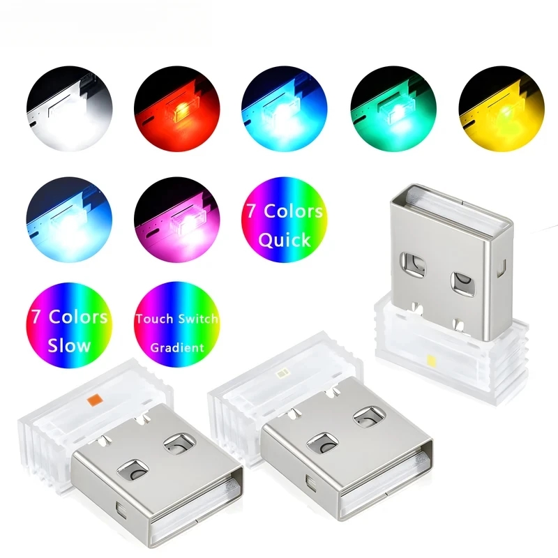3-6pcs Mini USB Car Light Universal Portable USB Atmosphere Light DC 5V USB LED Car Interior Light kit for Laptop Home Office