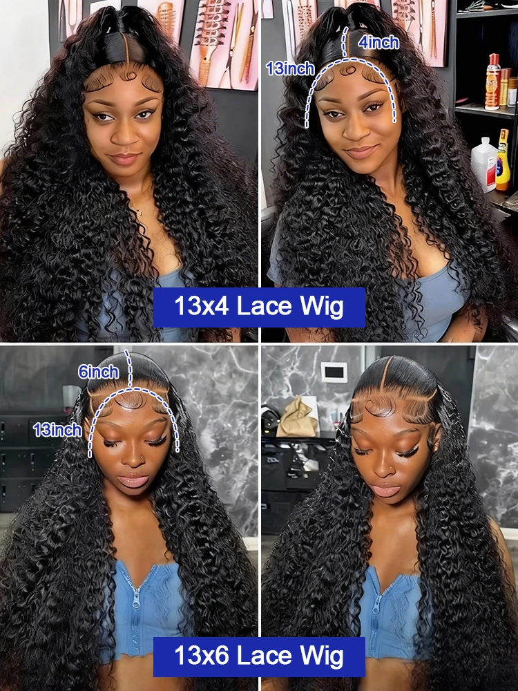 40 42 Inch Jerry Afro Curly Wig Lace Closure Wigs Voluminous Water Wave HD Transparent Lace Front Human Hair Wigs Wet and Wavy Glueless Wigs Remy 300% High Density Original Vietnamese Raw Virgin Loose image 5