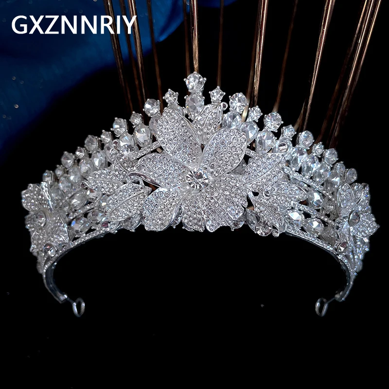 

Rhinestone Flower Crown Bridal Wedding Tiaras and Crowns for Women Silver Color Crystal Hair Jewelry Party Bride Headpiece Gift