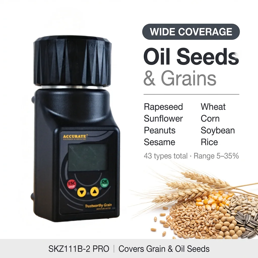 SKZ111B-2 PRO 8-35% Moisture Analyser for Grain Seeds Auto Memory 8-Language Display Cocoa Coffee Bean Humidity Tester