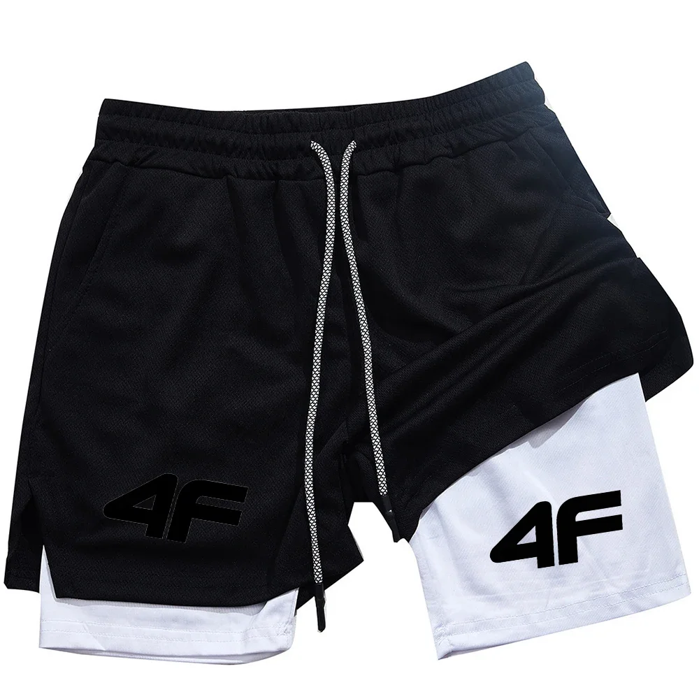 

Printed men's casual sports quick drying shorts, double-layer 2-in-1 GYM fitness exercise running breathable shorts with pockets