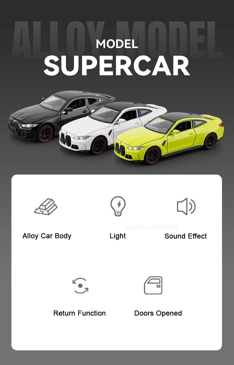 1:32 M4 320I Simulation Auto Modell Spielzeug Metall Diecast Türen Geöffnet Sound Licht Zurückziehen Gummi Reifen Ornament Fahrzeuge für Kinder – Detail 2