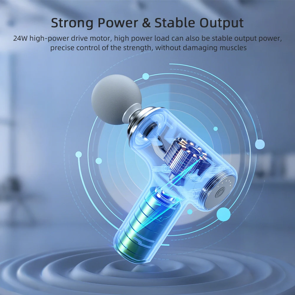 Портативный мини-массажный пистолет для фасции, беспроводной массажер для плеч и спины, 6-ступенчатый вибрационный массажер для талии, ног и тела с 4 головками