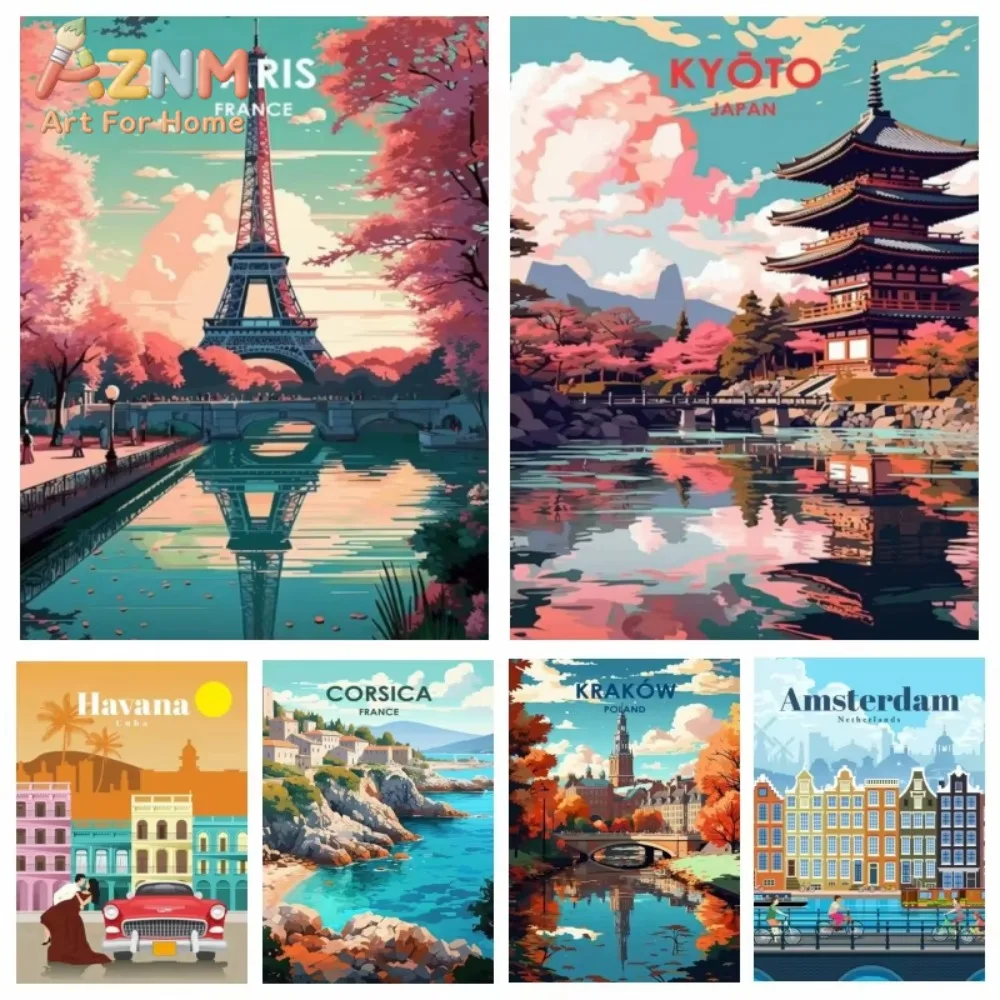

1pc Cartoon City Scenery Diamond Painting Kits Paris Korea Italy Rhinestone Mosaic Embroidery Wall Sticker Home Decor