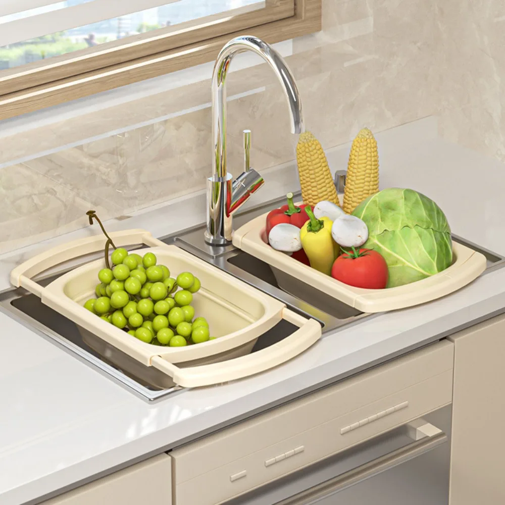 

Extendable Handle Fruit Vegetable Washing Basket Foldable Bottom Large Capacity Sink Strainer Basket Plastic