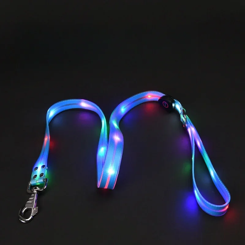 PVC Glowing Led Dog Leash USB Rechargeable With Webbing Glowing Adjustable Dog Flashing Collar Keep Your Pets Safe In Darkness