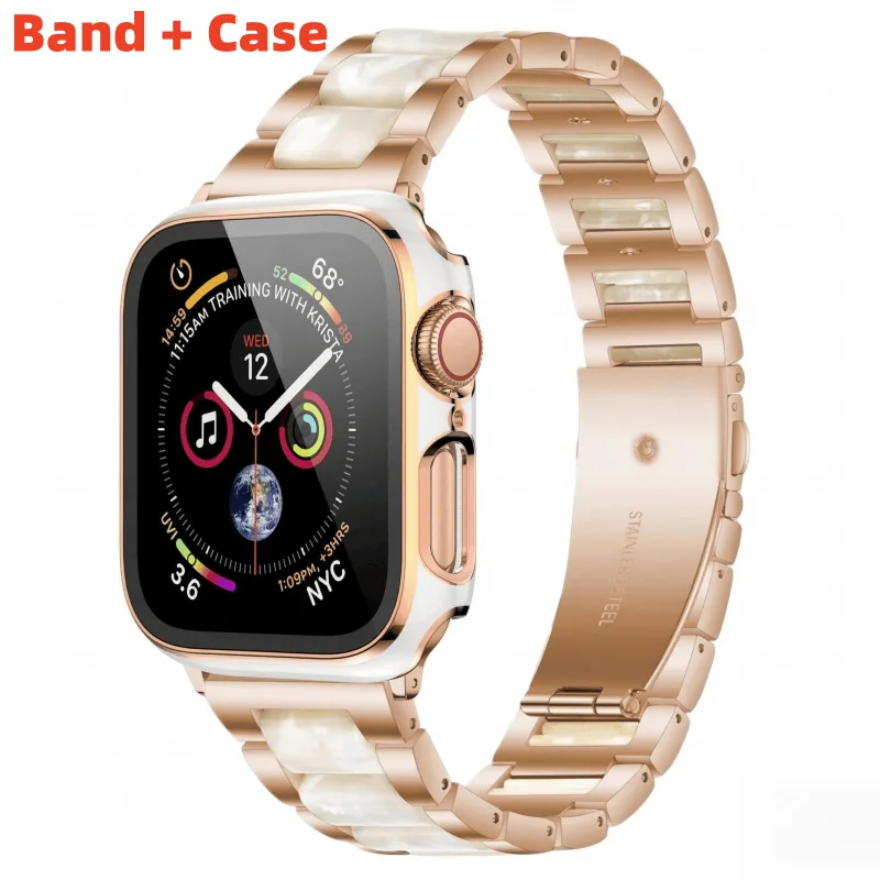 Metallarmband + Uhrengehäuse für Apple Watch Band 44mm 45mm 40mm 41mm Harzarmband für iWatch Series 9 8 7 6 SE 5 4 Armbandhülle