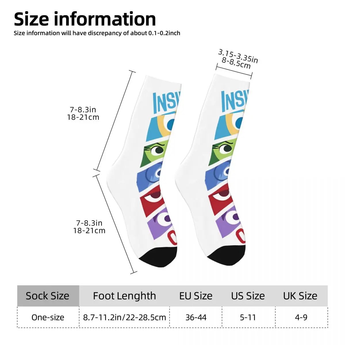 Colorful Inside Out Emotion Panels Basketball Socks Polyester Middle Tube Socks for Unisex Non-slip