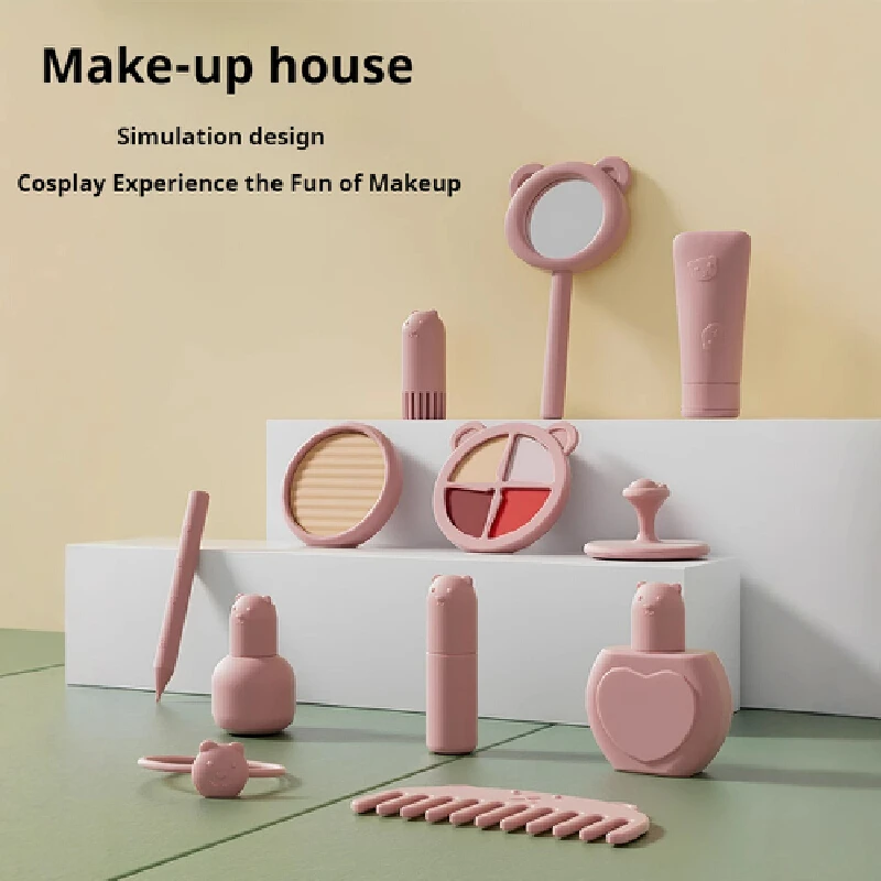 Jouets de maison de jeu pour filles, ensemble de jouets de maquillage de Simulation en Silicone, imitant le pinceau de maquillage d'un Expert de beauté, maquillage multifonctionnel