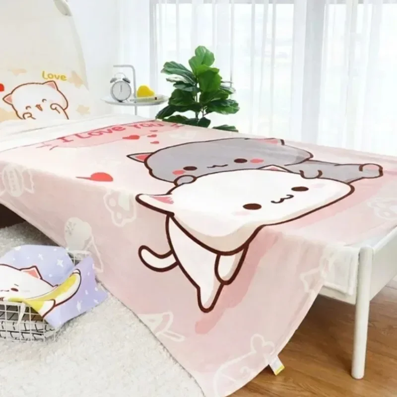 Kawaii Mitao Cat Blanket Flange Velvet Blanket Single-layer Single-sided Y2k Conditioning Blanket Student Lunch Blanket Gifts