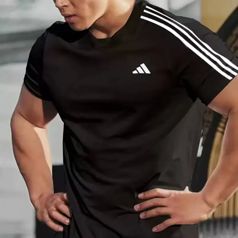Camiseta Adidas de manga corta de algodón puro para hombre, camiseta deportiva informal holgada de talla grande con cuello redondo para verano IB8150