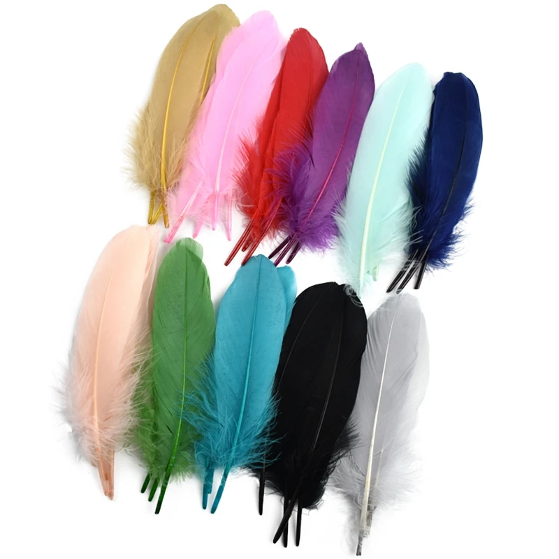 100Pcs/Lot  Wholesale  Hard Stick Goose Feathers for Crafts Needlework Natural Colorful Handicraft Accessories Decor Decoration