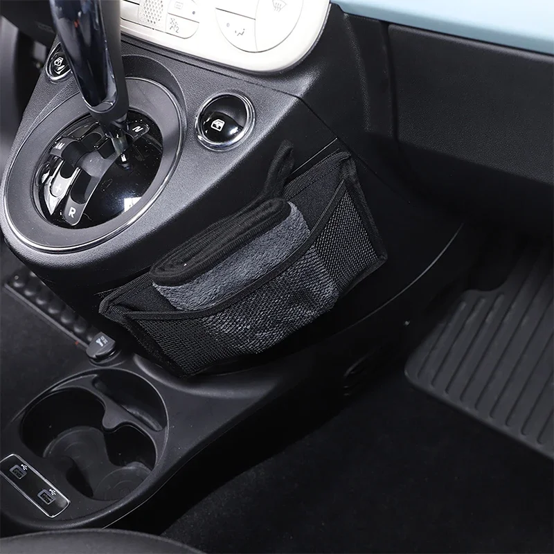 For Fiat 500 2021+ Oxford cloth black car center control gearbox side hanging bag storage bag car interior accessories 2PCS