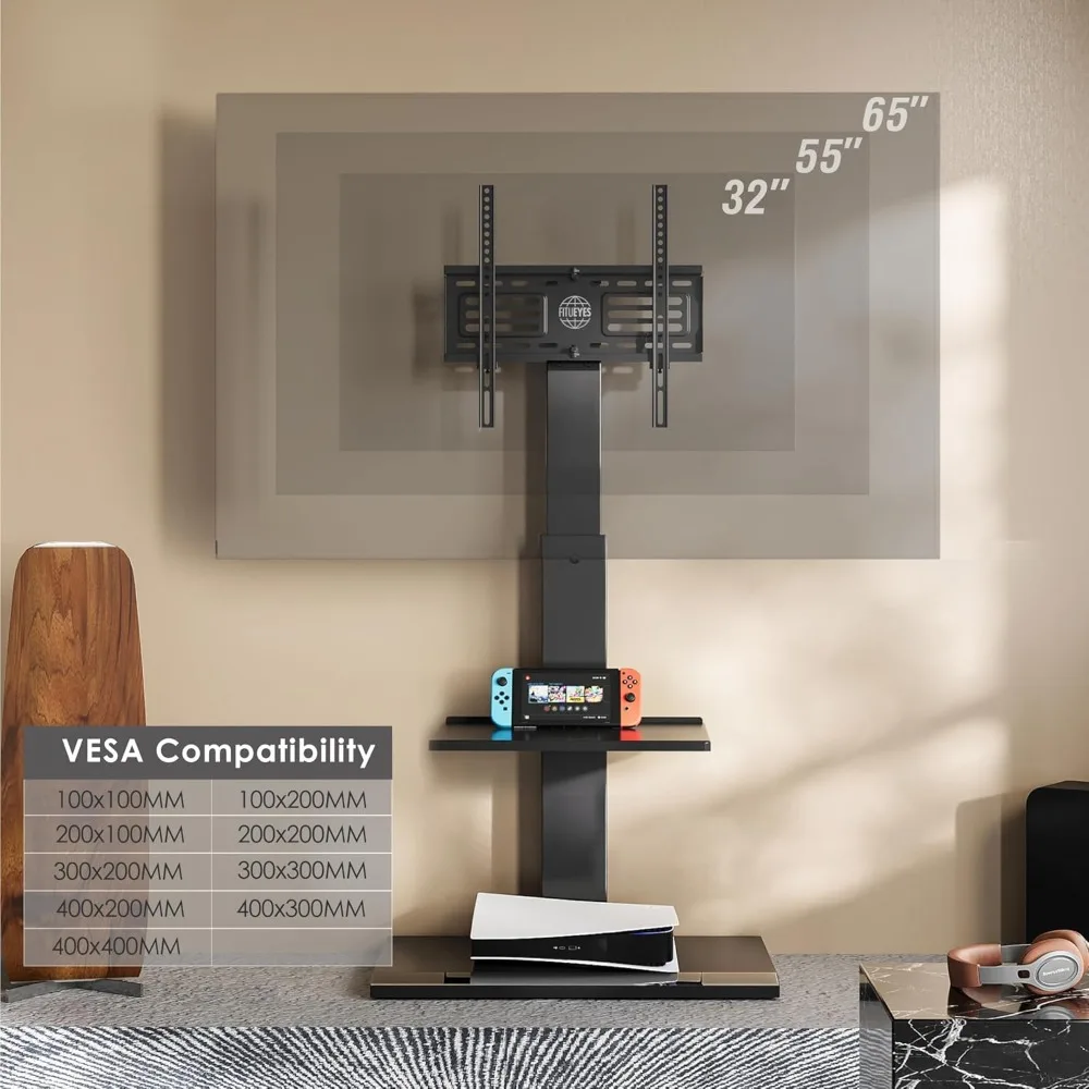 

Floor Swivel TV Stand with Power Outlet for 32-65 Inch TVs, Floor TV Stand with Mount Height Adjustable with Iron Base,