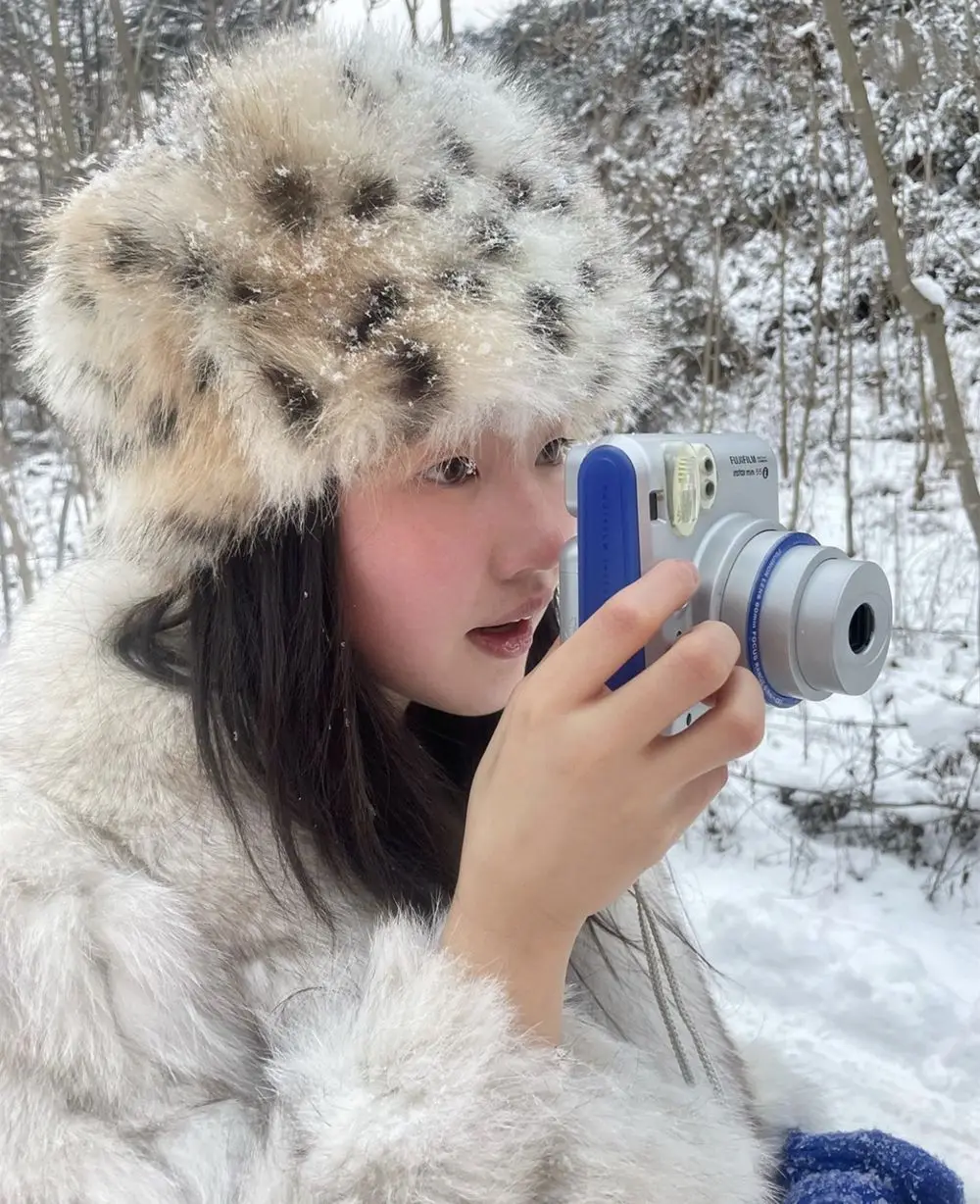 Winter Leopard Printing Hat Elegant Thick Warm Puffy Touch