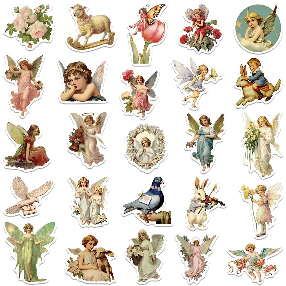 50PCS Fairy Tale Oil Painting Elf Art Cartoon Vintage Stickers for Kids DIY Laptop Skateboard Scrapbook Motorcycle Decals Gift