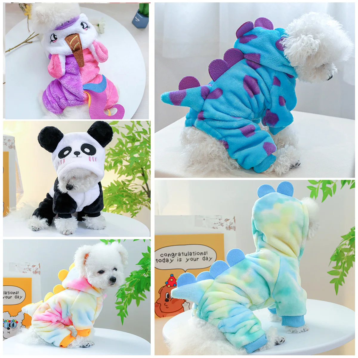 Super Soft Fleece Pet Clothing for Puppy Autumn Winter Plush Warm Dog Overalls Four Legged Dinosaur Unicorn Cosplay Cat Clothing