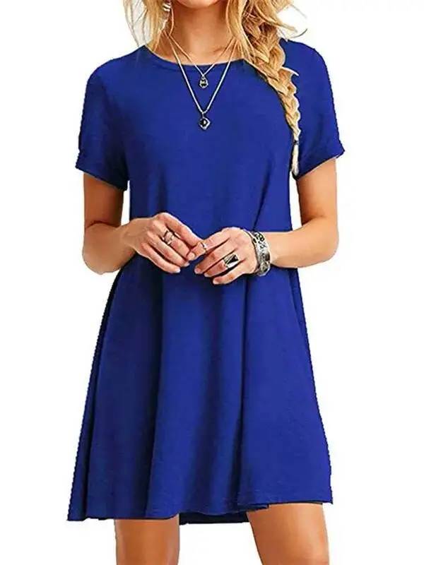 Women Casual Short Sleeve T Shirt Dress Vintage O Neck Print Loose Mini Dress Elegant Simple Mini Dress Streetwear Sundress 0IOH