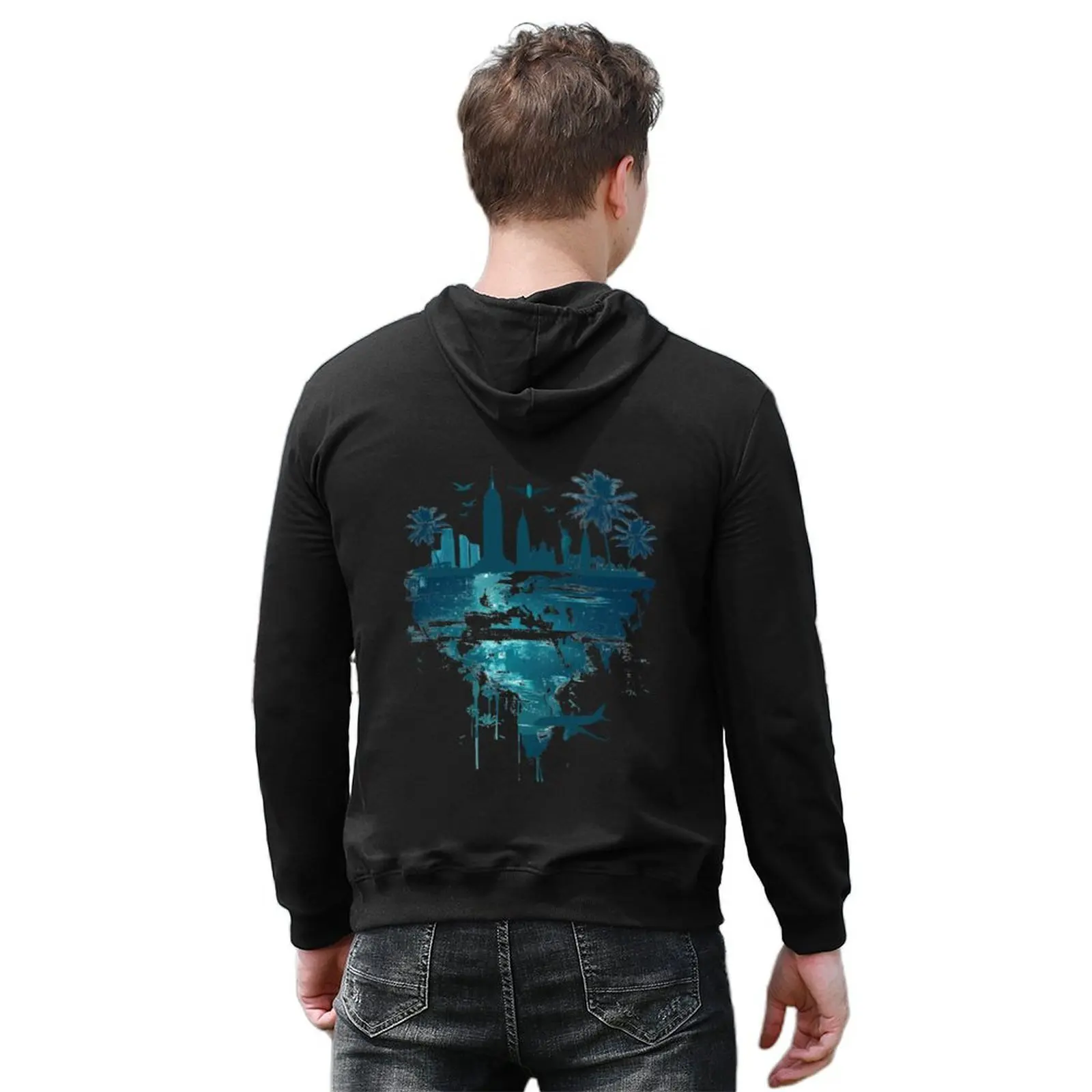 Teal Travel Design 2 of 5 Hoodie autumn clothes anime clothes men clothing blouse hoodies for men