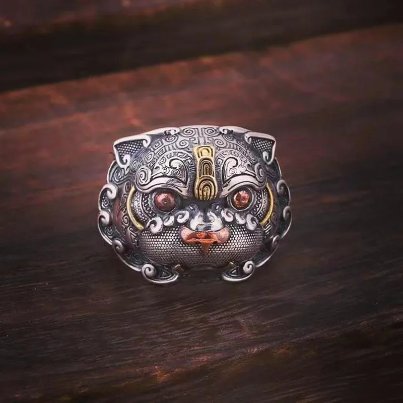 Chinese Retro Pixiu Unisex Ring Mythical Beast Exaggerated Cute Charm Party Casual Accessories