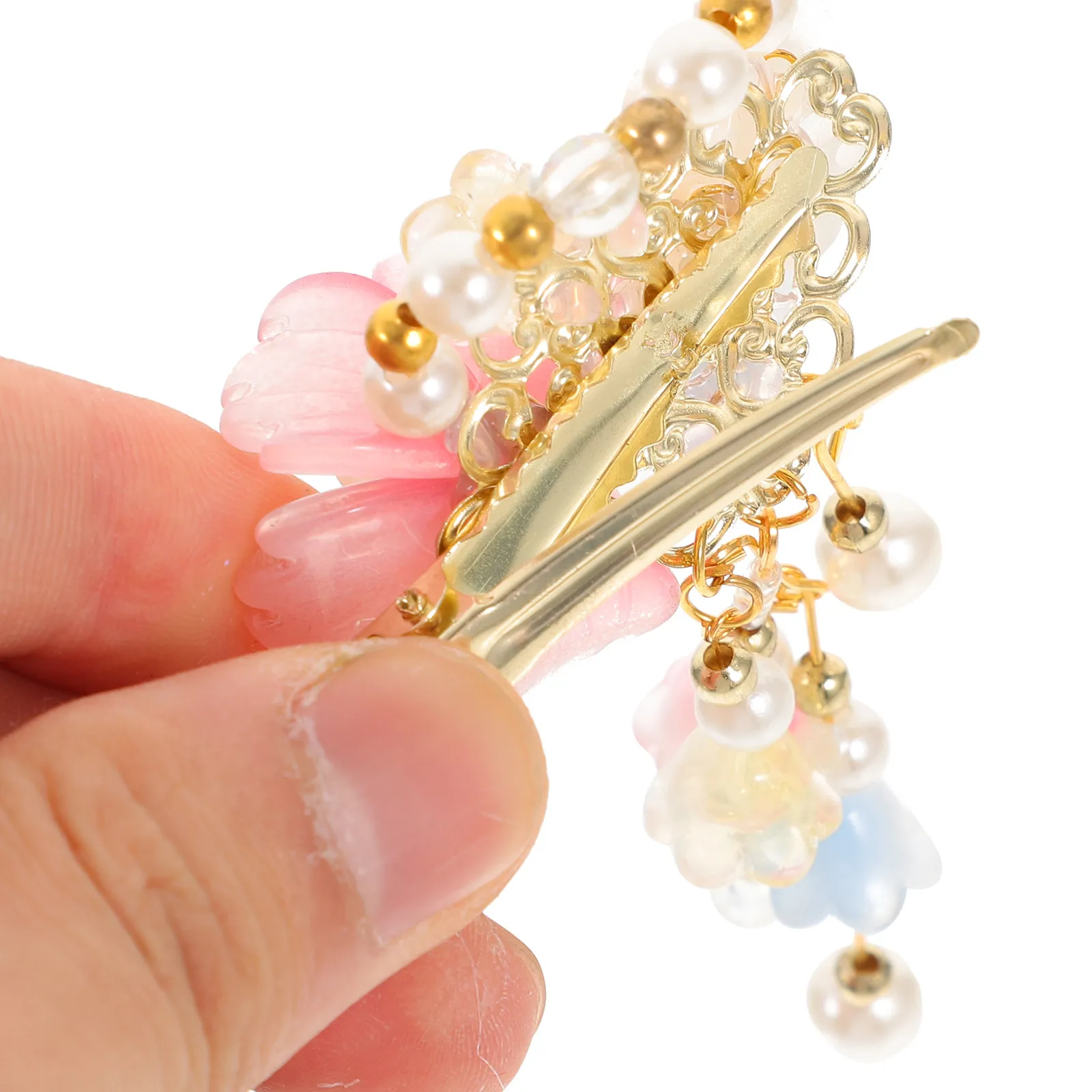 

1Pair Hair Barrettes for Women Hanfu Style Flower Tassel Clips Chinese Hair Accessories Bridal Aesthetic Metal Barrette