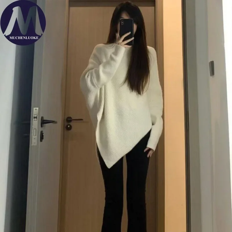 

Свитер для женщин, осень-зима, новые вязаные свитера с высоким воротом, корейские модные повседневные свободные утолщенные теплые пуловеры