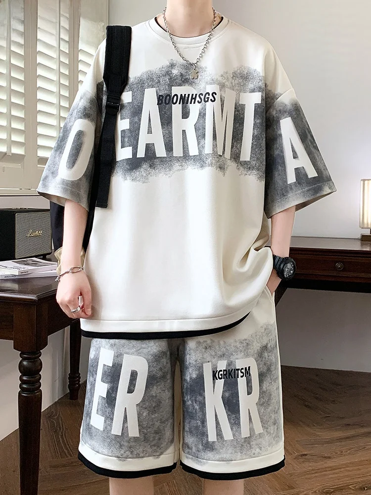 Conjunto Esportivo Casual TUCANO Woodpecker para Adolescentes, Moda de Verão Masculina, Camiseta Tie Dye de Manga Curta e Sho...