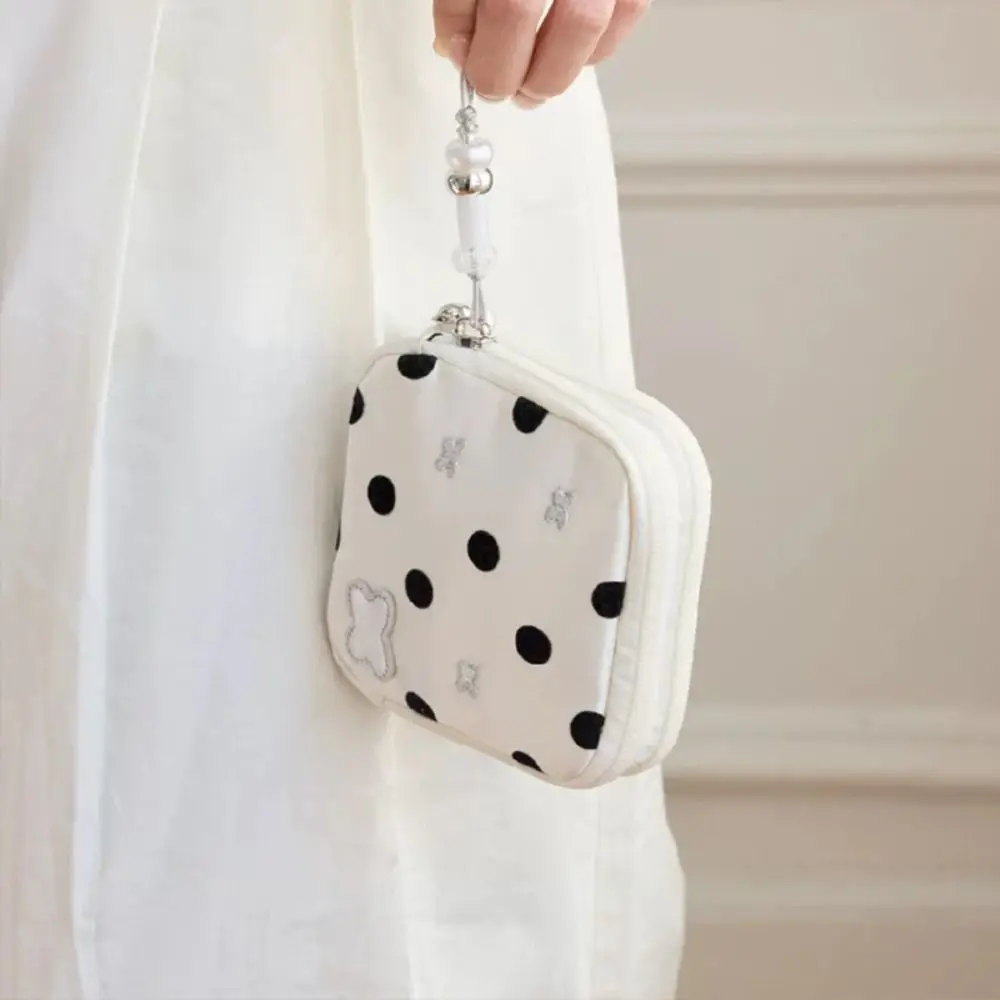 

Black Dot Pattern Jewelry Storage Bag Butterfly Embroidery Multifunctional Travel Bracelet Organizer Exquisite Multi-pocket