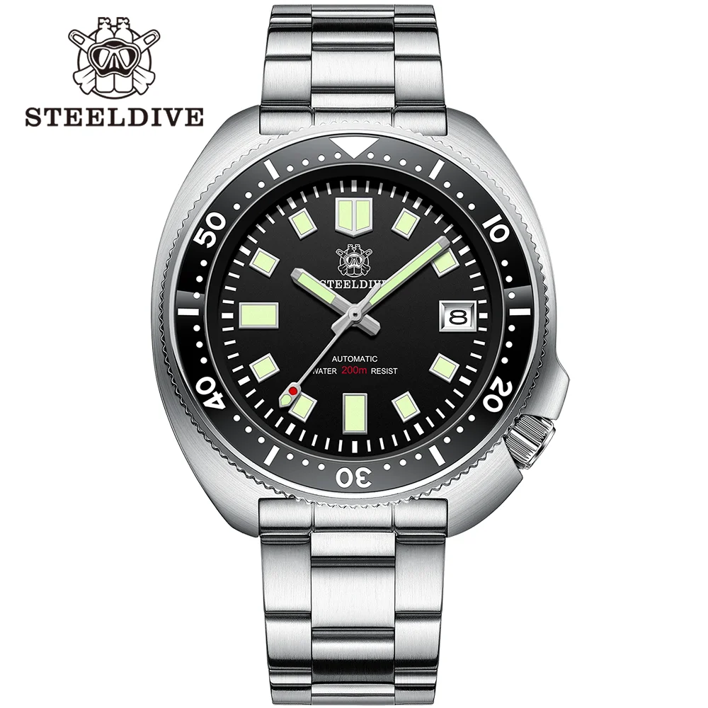 Steeldive SD1970 White Date Background 200M Wateproof NH35 6105 Turtle Automatic Dive Diver Watch
