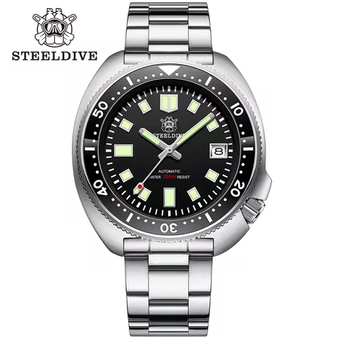 Steeldive SD1970 White Date Background 200M Wateproof AR Coating Sapphire Glass NH35 6105 Turtle Automatic Dive Diver Watch