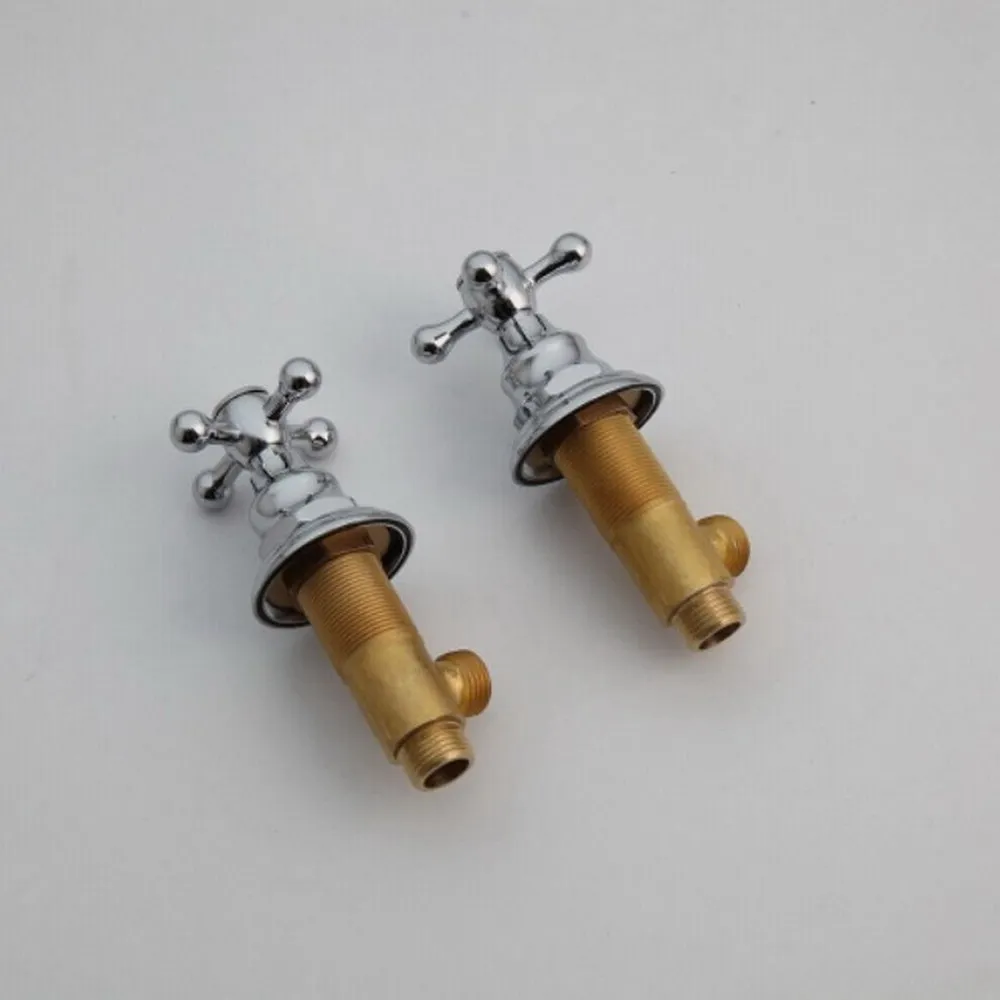 Grifo mezclador para lavabo de bañera de baño de 3 orificios montado en la pared con manijas cruzadas dobles de latón cromado pulido asf493