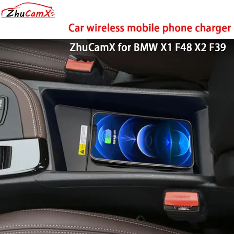 ZhuCamX BMW X1 F48 X2 F39 M 팔걸이 보관 자동차 무선 휴대 전화 충전기 QI 18W iPhone Magsafe 고속 충전 패널