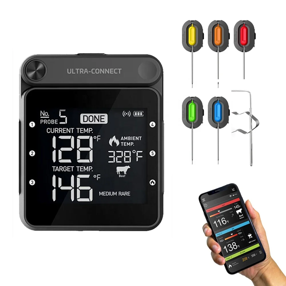 BBQ Grill Thermometer Wifi for Bluetooth Enabled Plastic Wireless Meat Food Probe OEM ODM Supported for Oven