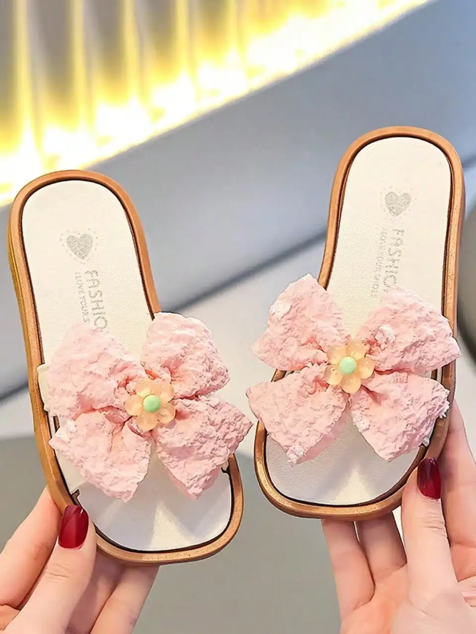 

Flat slippers for girls, round toe, open-toe, stylish cute summer sandals, children's shoes for vacation casual beaches