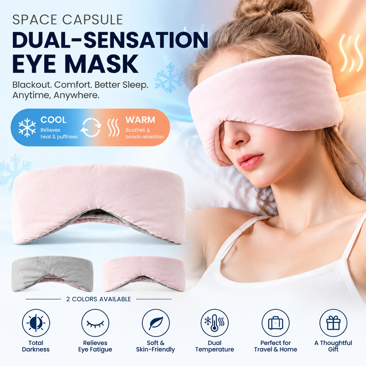 Dual Warm & Cool 3D Space Capsule Sleep Eye Mask Full Coverage Blackout Noise Reducing Eye Protection for Office Travel Nap
