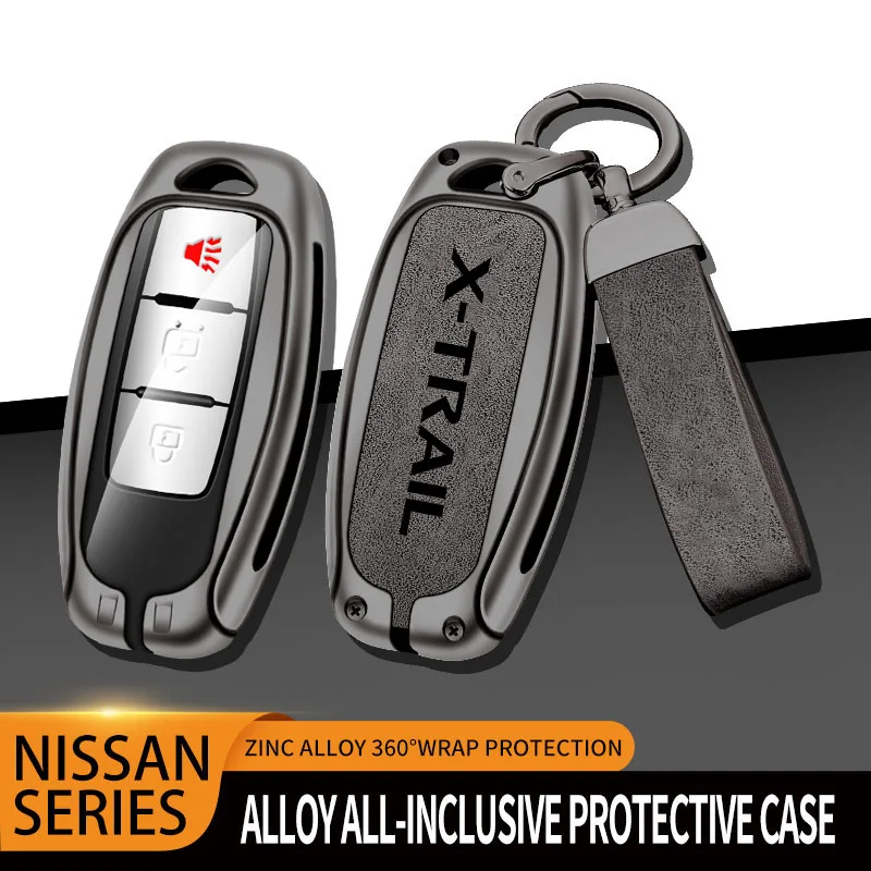 

Zinc Alloy Car Key Bag Metal Leather Key Fob for Nissan X-Trail 2015 2016 2017 2019 Automatic Transmission Car Key Chain Accesso