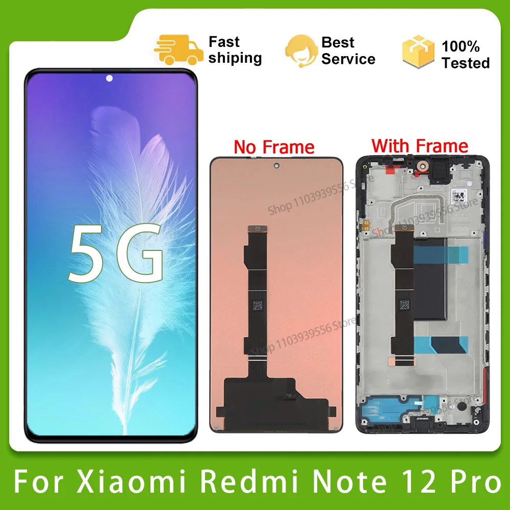 

Оригинальный ЖК-дисплей для Xiaomi Redmi Note 12 Pro с рамкой дигитайзер для Redmi Note 12 Pro ‎ 5G 5G 22101316C замена экрана