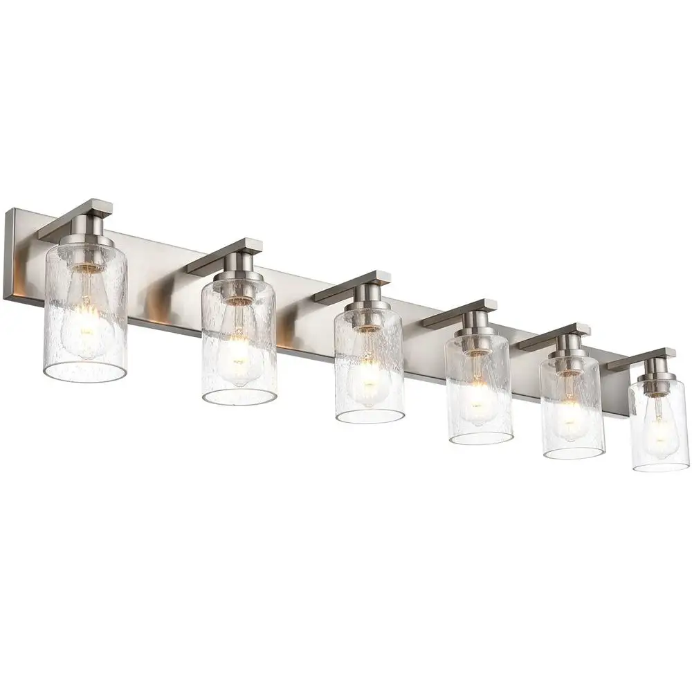 Industrial 6-Light Vanity Light Fixture with Seeded Glass Shades Wall Mount Bathroom Lighting