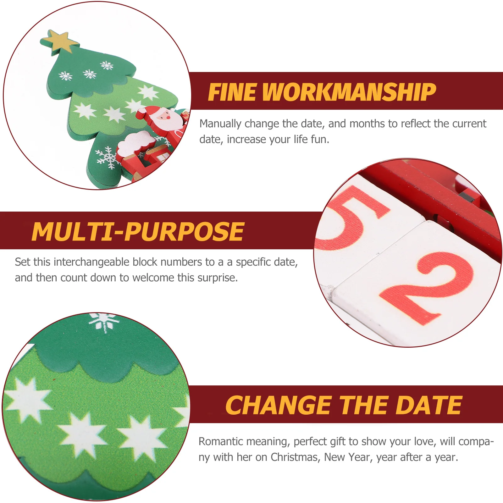 

Wooden Christmas Calendar 365 Days Interchangeable Block Date Month Display Wedding Anniversary Gift Home Desktop Decor