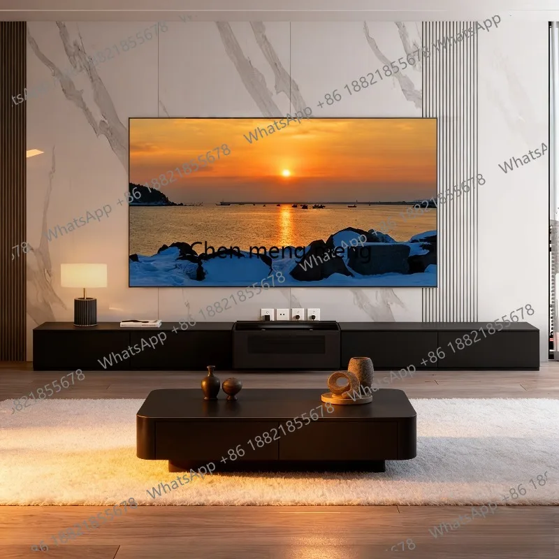 80~ 120 inch laser TV cabinet solid wood smart telescopic TV cabinet can be customized rock slab TV cabinet