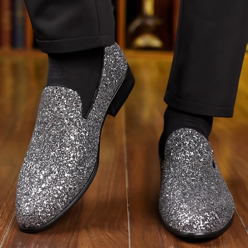 Luxury Loafers Men Shoes Gold Silver Sequin Wedding Shoes Designer Slip on Flats High Quality Fashion Men Formal Party Shoe New